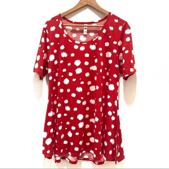 LuLaRoe Red with White Polka Dot Splatter Perfect T Size Large